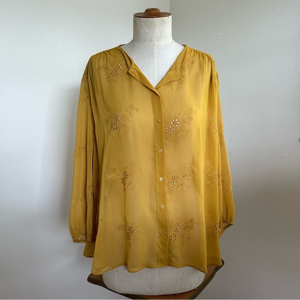 NWT Zara Gauze Mustard Blouse